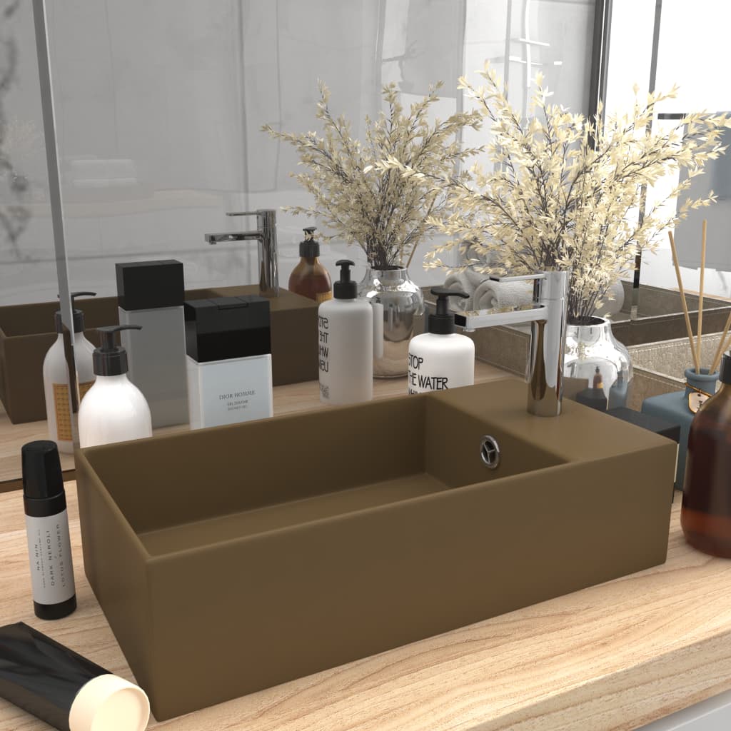 Bathroom Sink with Overflow Ceramic Matt Cream - Style and Chic