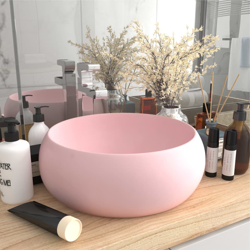 Luxury Wash Basin Round Matt Pink 40x15 cm Ceramic - R and M Furniture