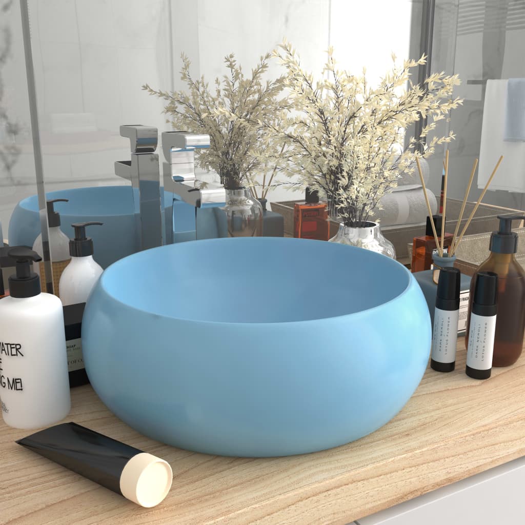 Luxury Wash Basin Round Matt Light Blue 40x15 cm Ceramic - Merkel Designers