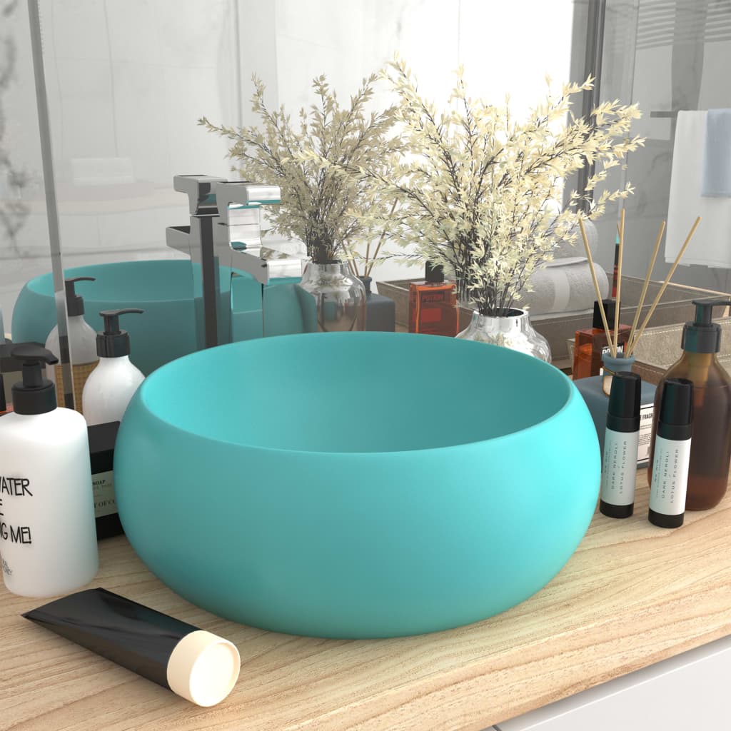 Luxury Wash Basin Round Matt Light Green 40x15 cm Ceramic - Merlin Deals