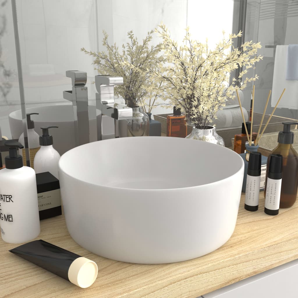 Luxury Wash Basin Round Matt White 40x15 cm Ceramic - Sid & Sam