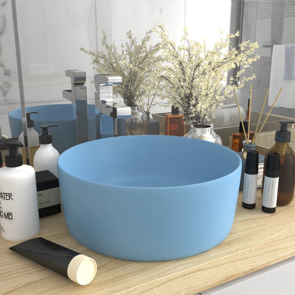 Luxury Wash Basin Round Matt Light Blue 40x15 cm Ceramic - Style and Chic