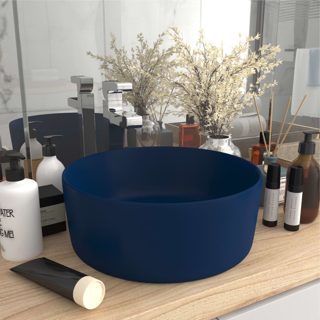 Luxury Wash Basin Round Matt Dark Blue 40x15 cm Ceramic - Design Hut