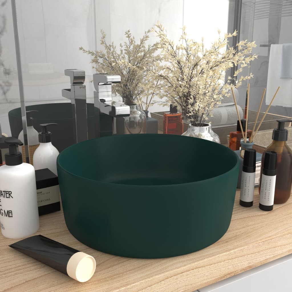 Luxury Wash Basin Round Matt Dark Green 40x15 cm Ceramic - Merlin Deals