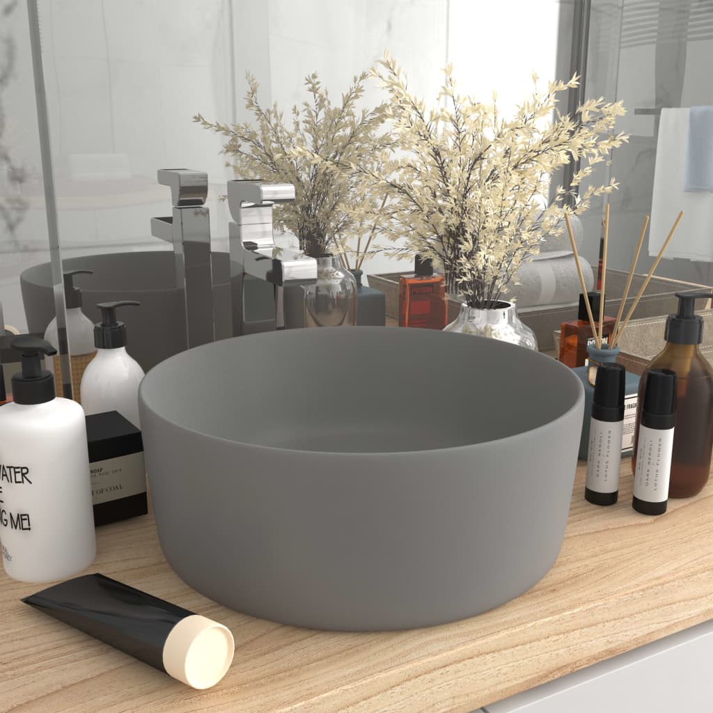 Luxury Wash Basin Round Matt Light Grey 40x15 cm Ceramic - The Home Maker