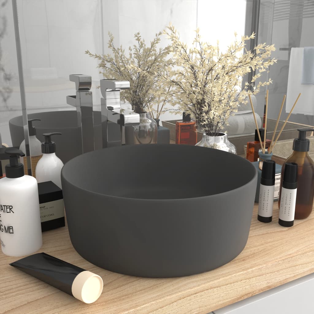 Luxury Wash Basin Round Matt Dark Grey 40x15 cm Ceramic - Sid & Sam
