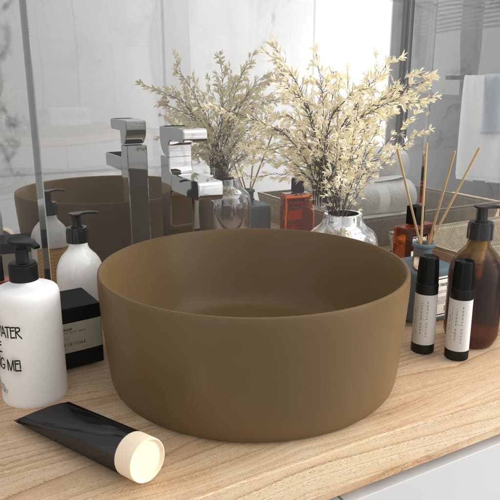 Luxury Wash Basin Round Matt Cream 40x15 cm Ceramic - R and M Furniture