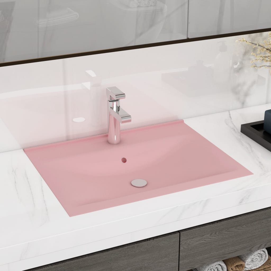Luxury Basin with Faucet Hole Matt Pink 60x46 cm Ceramic - Unbeatable Bargains