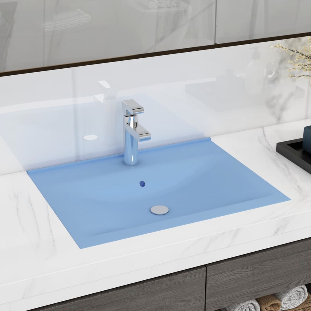 Luxury Basin with Faucet Hole Matt Light Blue 60x46 cm Ceramic - Decor Base