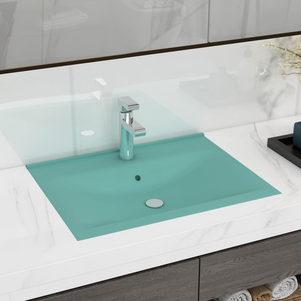 Luxury Basin with Faucet Hole Matt Light Green 60x46 cm Ceramic - All Things Good