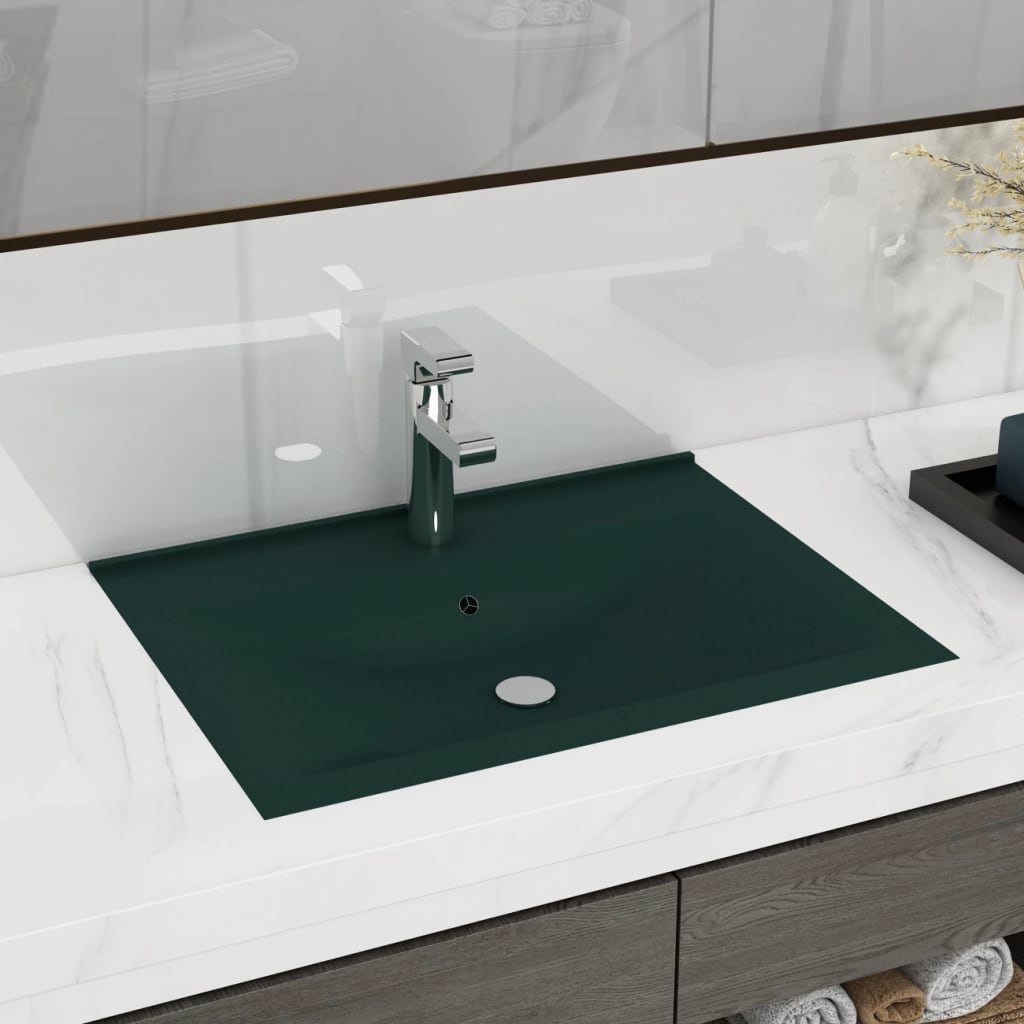 Luxury Basin with Faucet Hole Matt Dark Green 60x46 cm Ceramic - Casper Homes