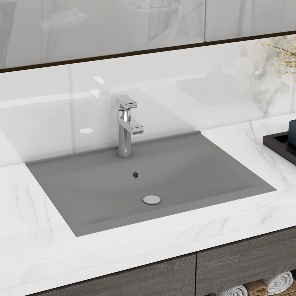 Luxury Basin with Faucet Hole Matt Light Grey 60x46 cm Ceramic - Direct Imports