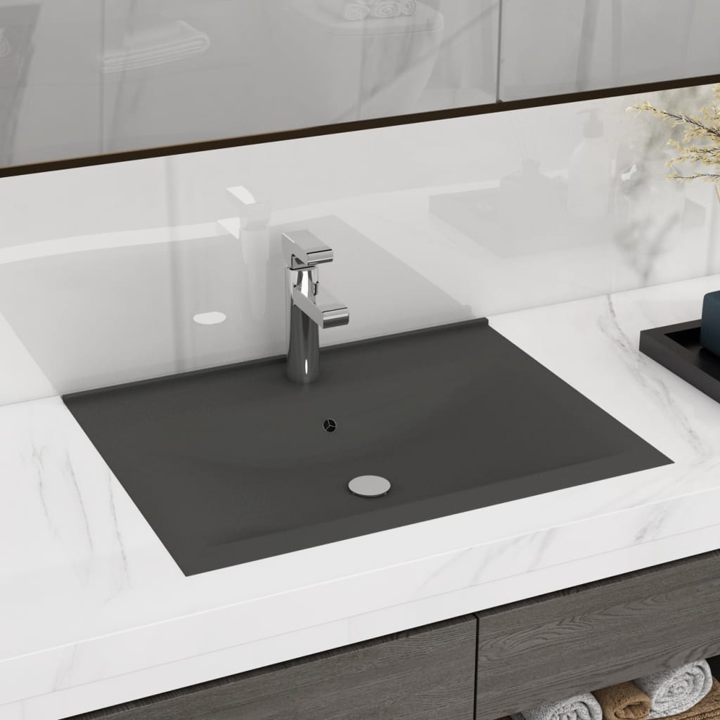 Luxury Basin with Faucet Hole Matt Dark Grey 60x46 cm Ceramic - Design Hut
