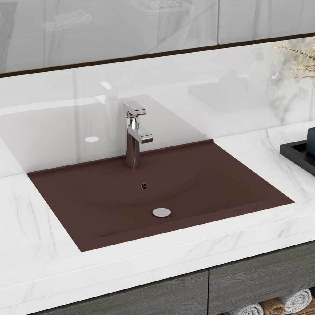 Luxury Basin with Faucet Hole Matt Dark Brown 60x46 cm Ceramic - Sid & Sam