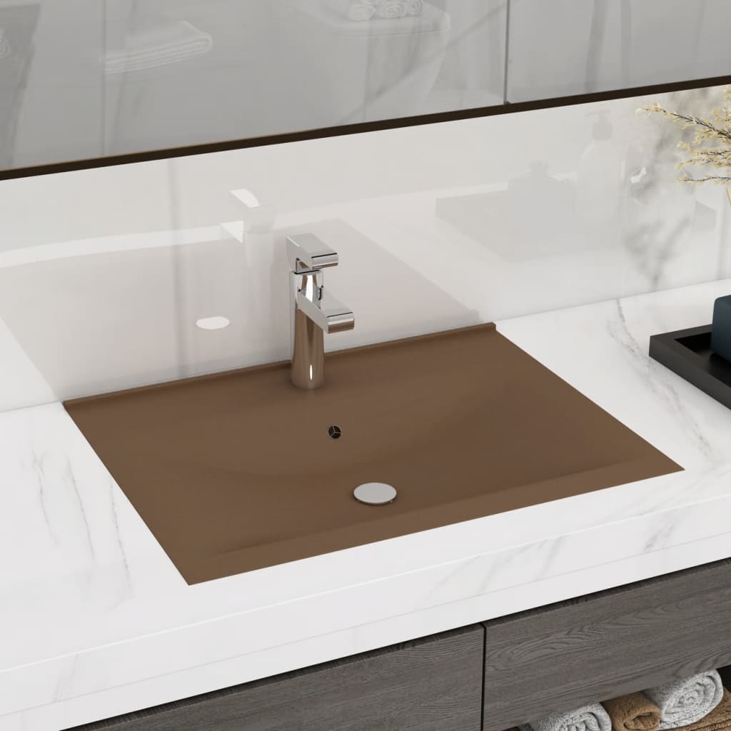 Luxury Basin with Faucet Hole Matt Cream 60x46 cm Ceramic - Brittle & Co