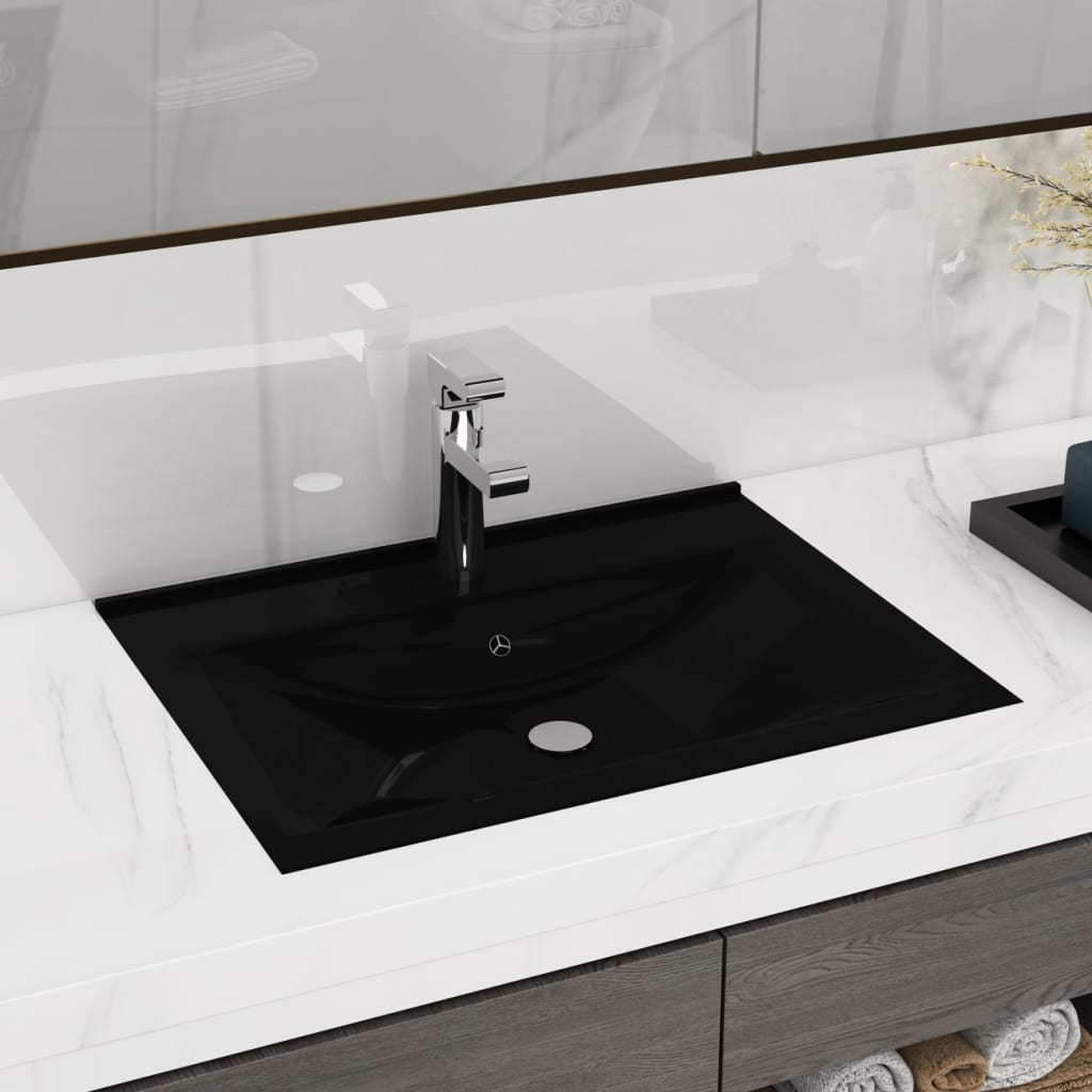 Luxury Basin with Faucet Hole Matt Black 60x46 cm Ceramic - R and M Furniture
