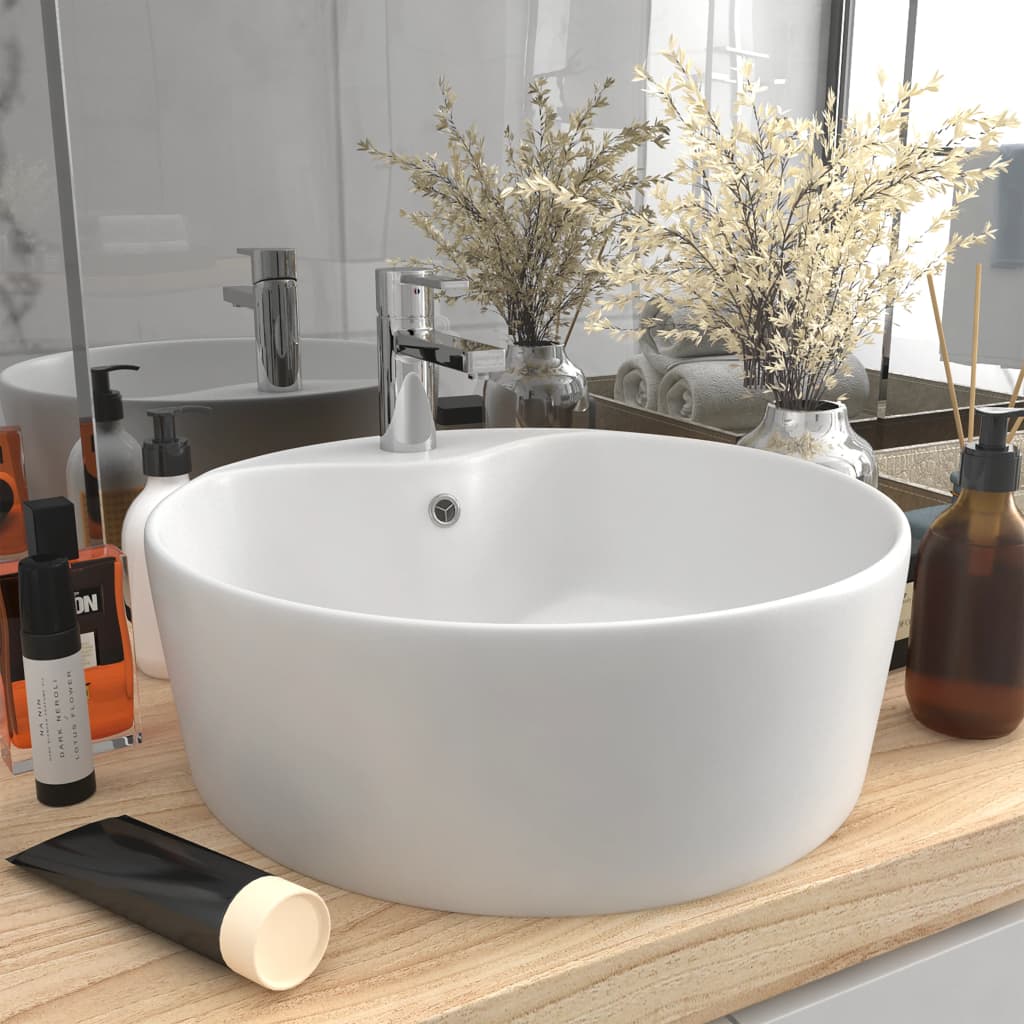 Luxury Wash Basin with Overflow Matt White 36x13 cm Ceramic - Casper Homes