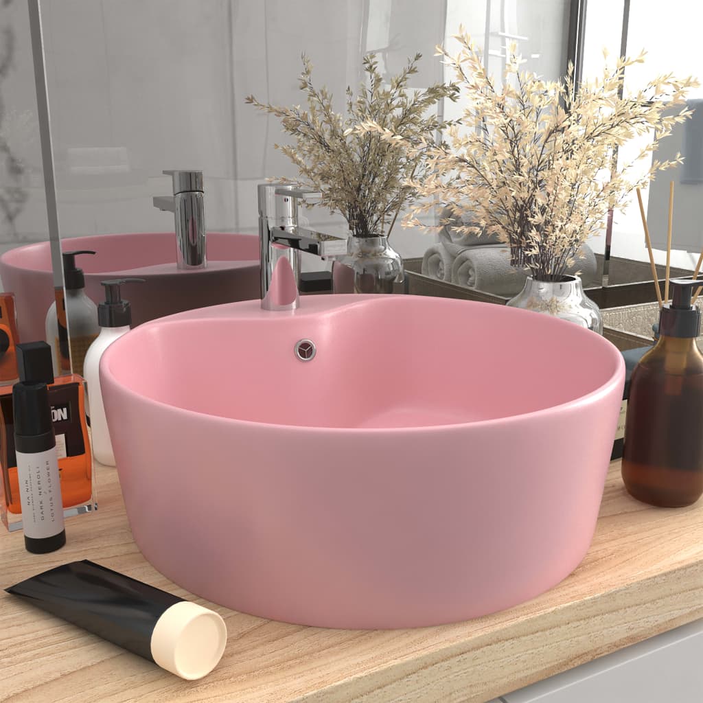 Luxury Wash Basin with Overflow Matt Pink 36x13 cm Ceramic - Direct Imports