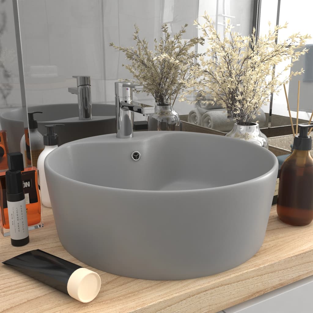Luxury Wash Basin with Overflow Matt Light Grey 36x13 cm Ceramic - Merkel Designers