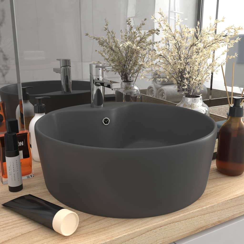 Luxury Wash Basin with Overflow Matt Dark Grey 36x13 cm Ceramic - Design Hut