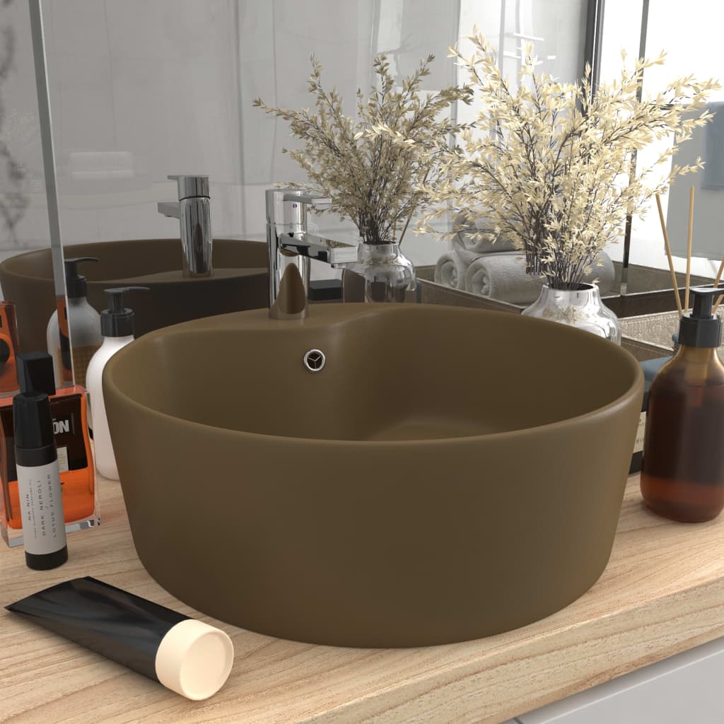 Luxury Wash Basin with Overflow Matt Cream 36x13 cm Ceramic - Merlin Deals