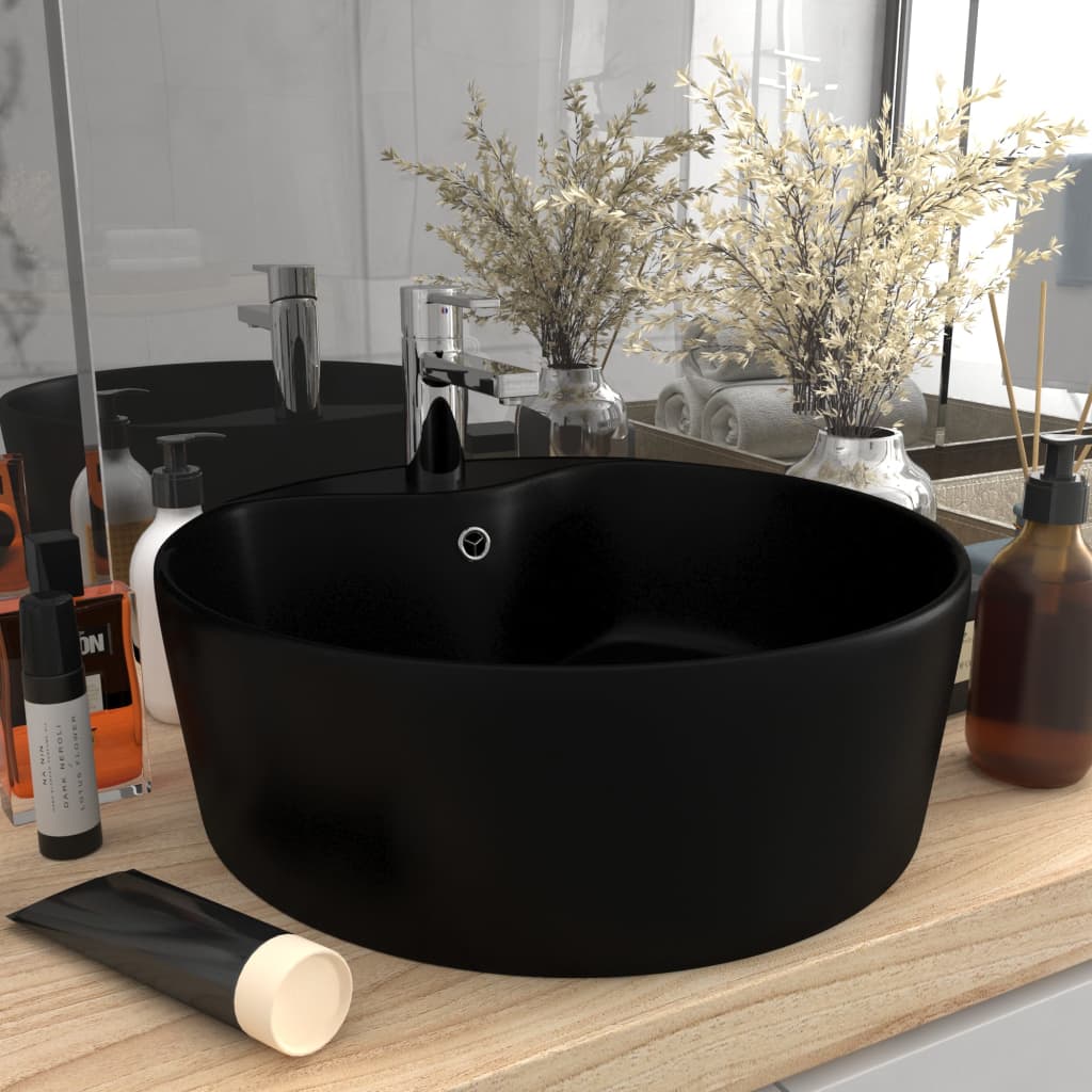 Luxury Wash Basin with Overflow Matt Black 36x13 cm Ceramic - Brittle & Co