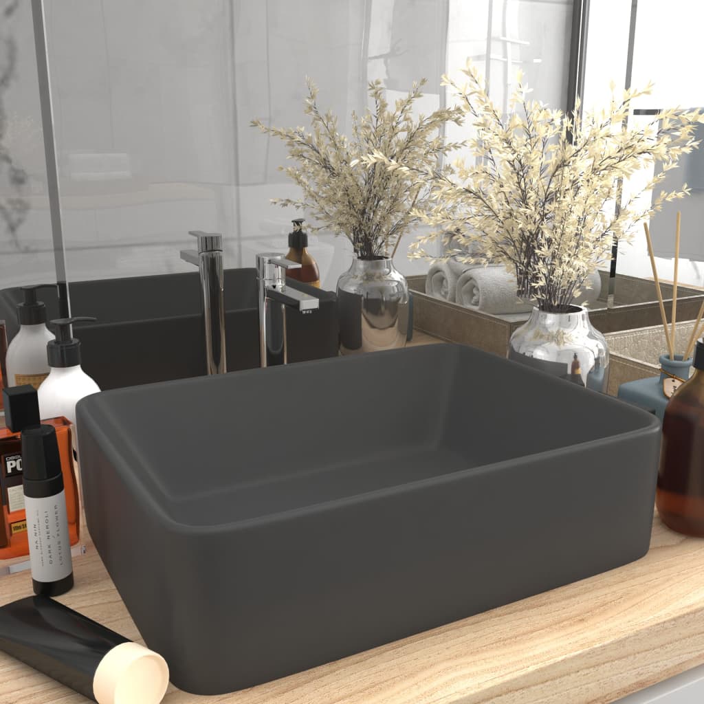 Luxury Wash Basin Matt Dark Grey 41x30x12 cm Ceramic - Sid & Sam
