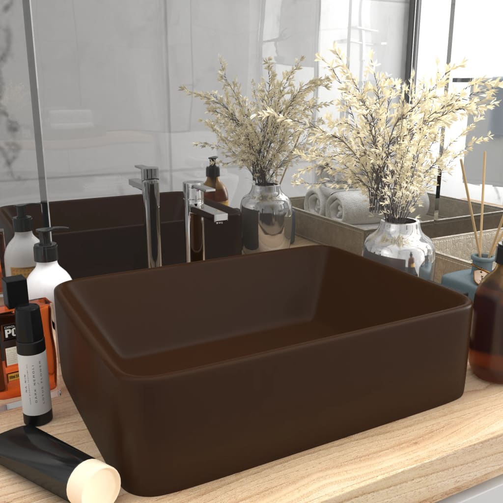 Luxury Wash Basin Matt Dark Brown 41x30x12 cm Ceramic - Casper Homes