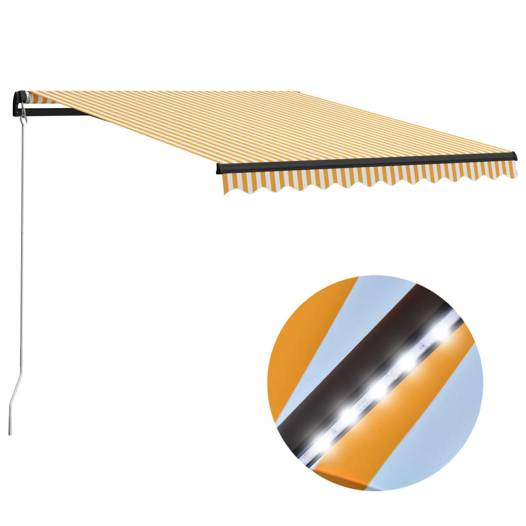 Manual Retractable Awning with LED 300x250 cm Yellow and White - Sid & Sam