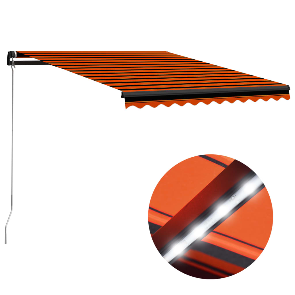 Manual Retractable Awning with LED 350x250 cm Orange and Brown - Millennium Furniture