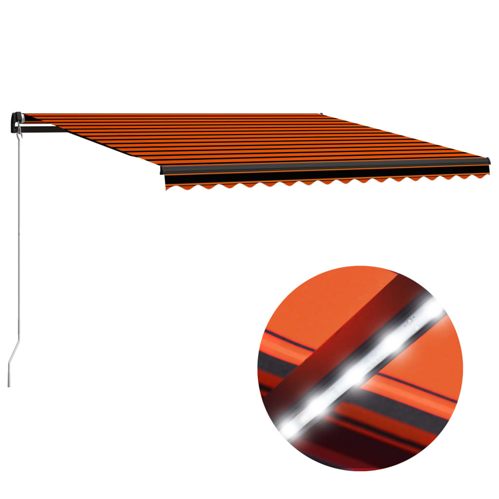 Manual Retractable Awning with LED 450x300 cm Orange and Brown - Millennium Furniture
