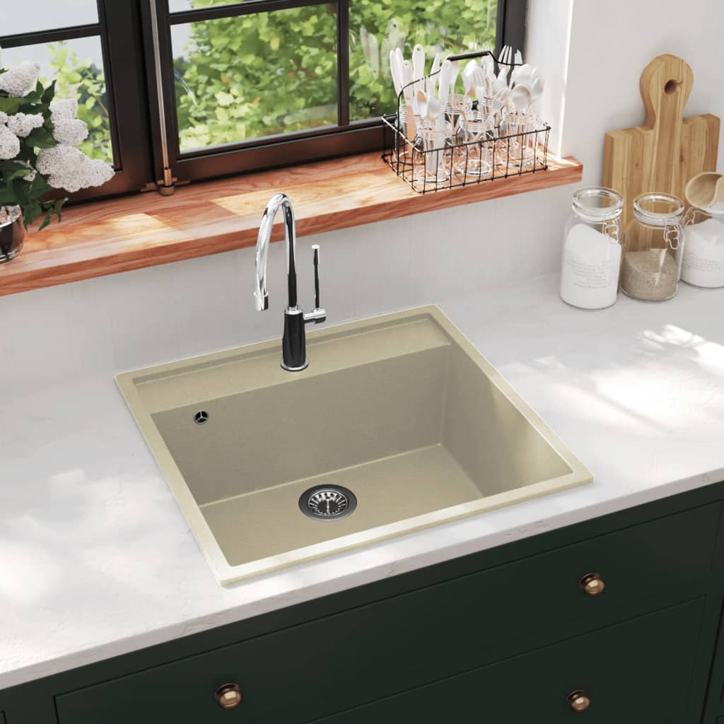 Kitchen Sink with Overflow Hole Beige Granite - Sid & Sam