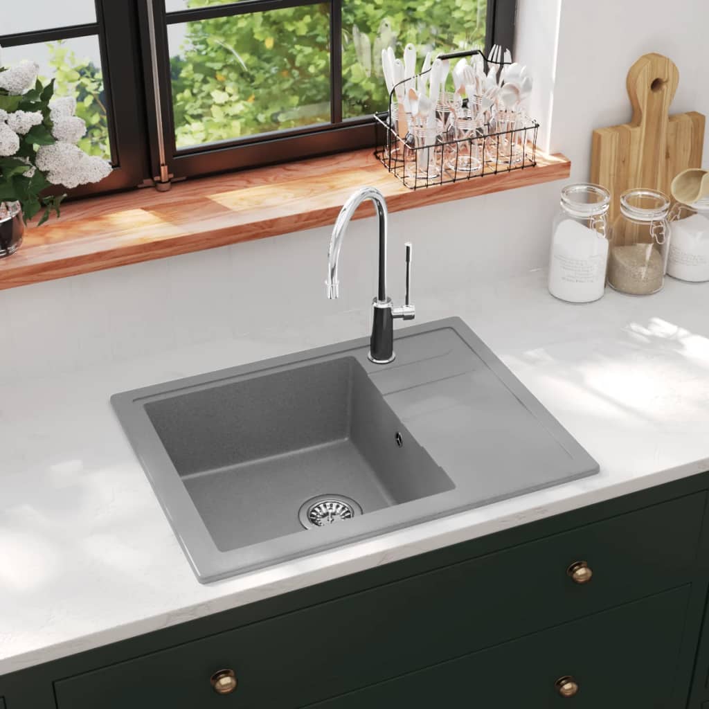 Kitchen Sink with Overflow Hole Oval Grey Granite - Millennium Furniture