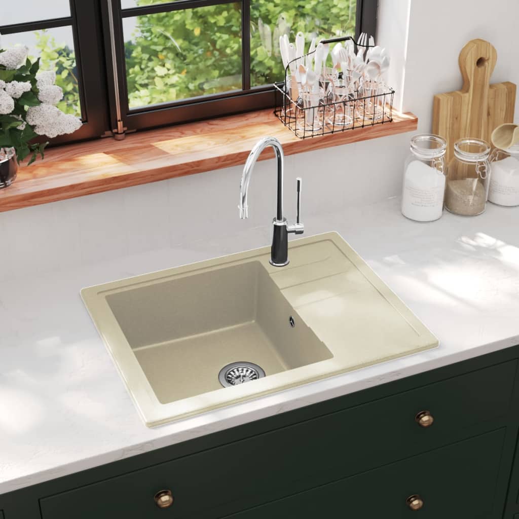 Kitchen Sink with Overflow Hole Oval Beige Granite - Discount Dealers
