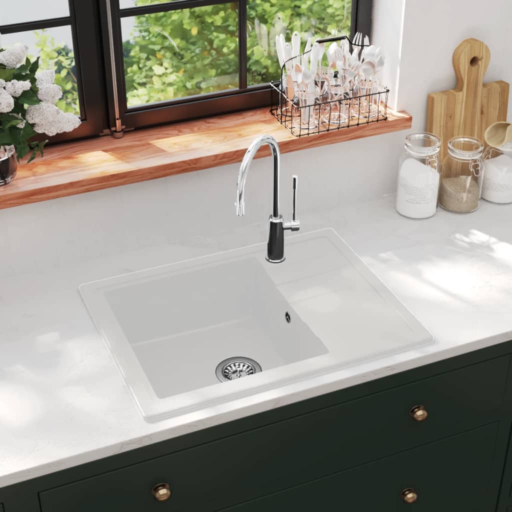 Kitchen Sink with Overflow Hole Oval White Granite - Brittle & Co