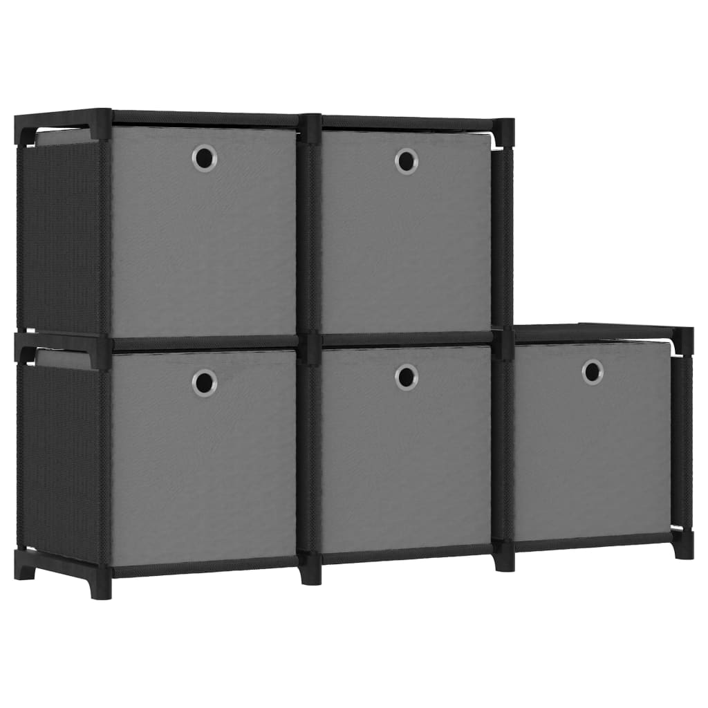 5-Cube Display Shelf with Boxes Black 103x30x72.5 cm Fabric - Design Hut