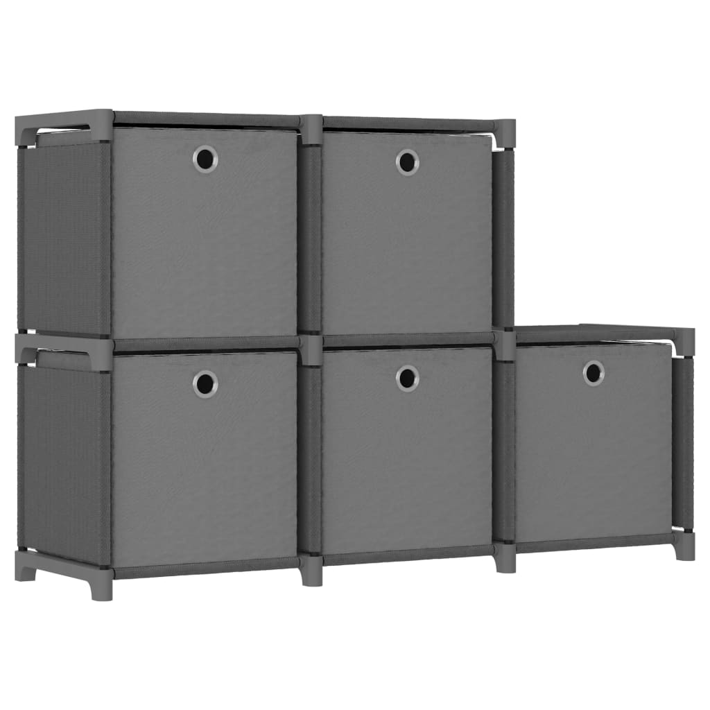5-Cube Display Shelf with Boxes Grey 103x30x72.5 cm Fabric - Unbeatable Bargains