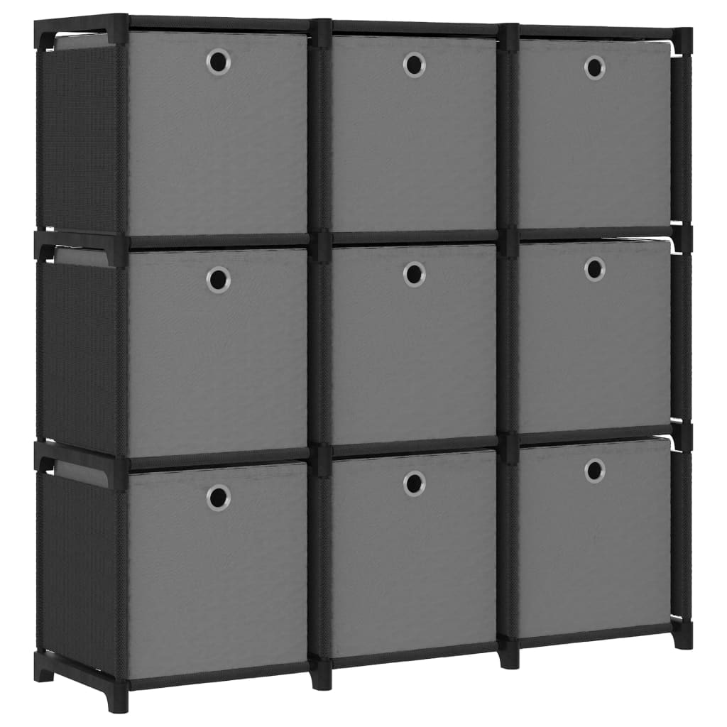 9-Cube Display Shelf with Boxes Black 103x30x107.5 cm Fabric - Sid & Sam