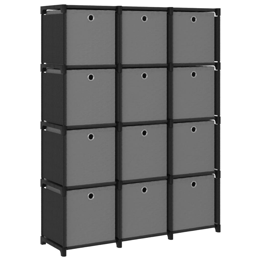 12-Cube Display Shelf with Boxes Black 103x30x141 cm Fabric - Discount Dealers