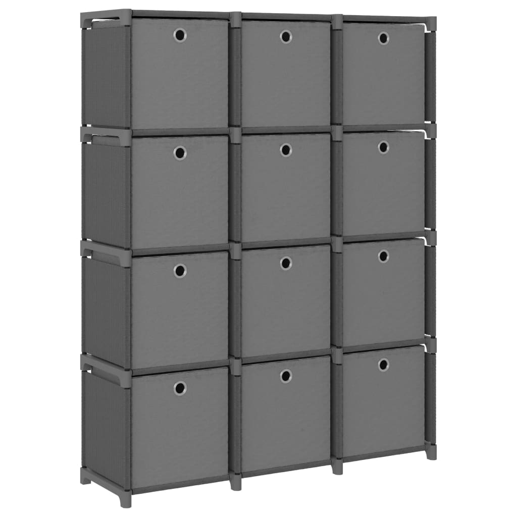 12-Cube Display Shelf with Boxes Grey 103x30x141 cm Fabric - Brittle & Co