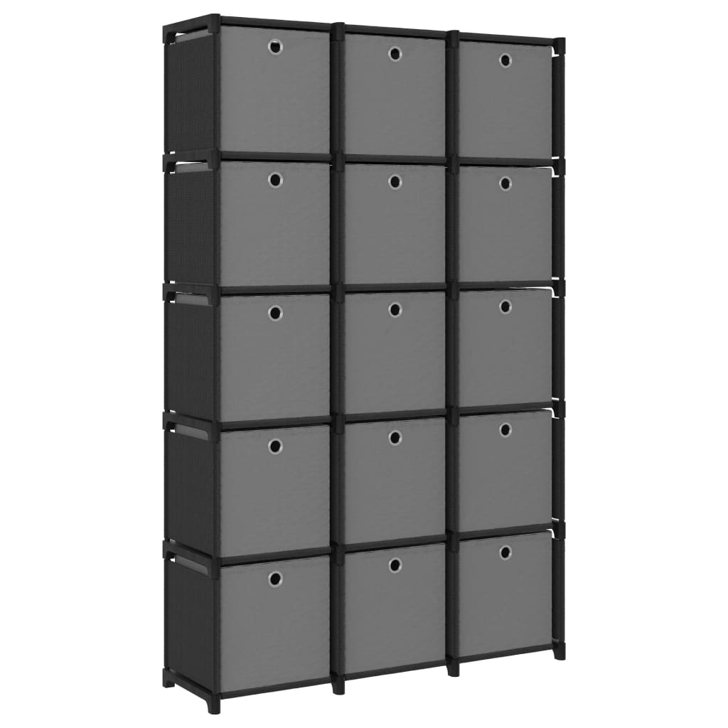 15-Cube Display Shelf with Boxes Black 103x30x175.5 cm Fabric - Decor Base