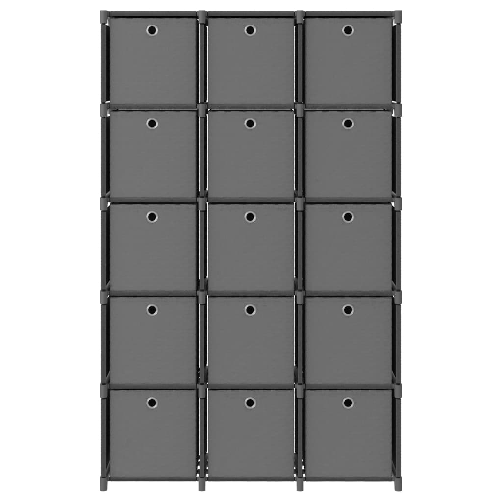 15-Cube Display Shelf with Boxes Grey 103x30x175.5 cm Fabric - Merlin Deals