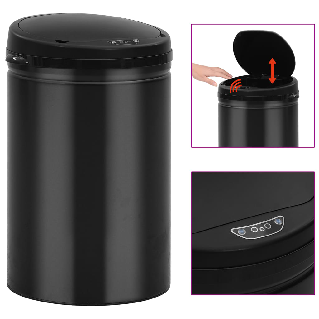 Automatic Sensor Dustbin 30 L Carbon Steel Black - Sid & Sam
