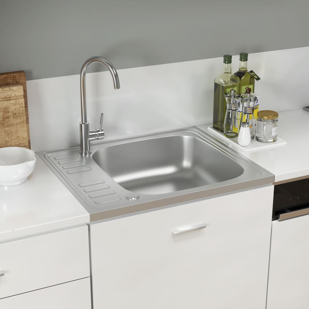 Kitchen Sink with Drainer Set Silver 500x600x155 mm Stainless Steel - Discount Dealers