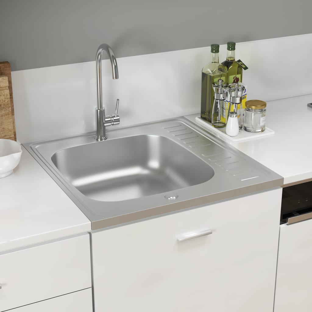 Kitchen Sink with Drainer Set Silver 600x600x155 mm Stainless Steel - Millennium Furniture