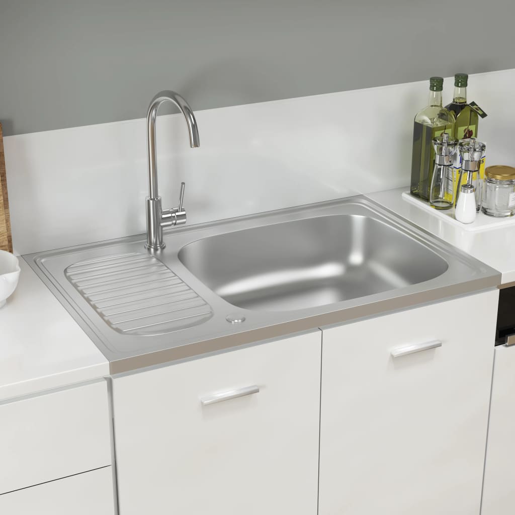 Kitchen Sink with Drainer Set Silver 800x500x155 mm Stainless Steel - Casper Homes