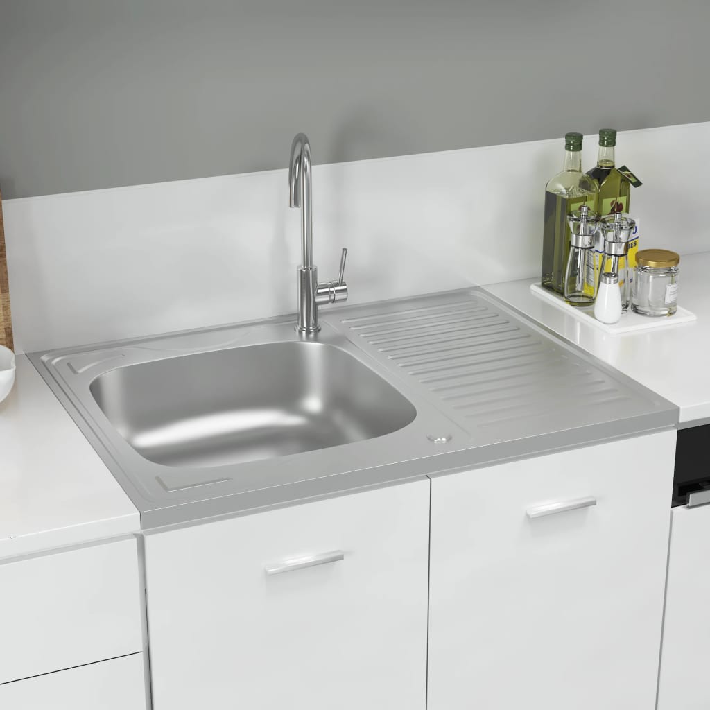 Kitchen Sink with Drainer Set Silver 800x600x155 mm Stainless Steel - All Things Good