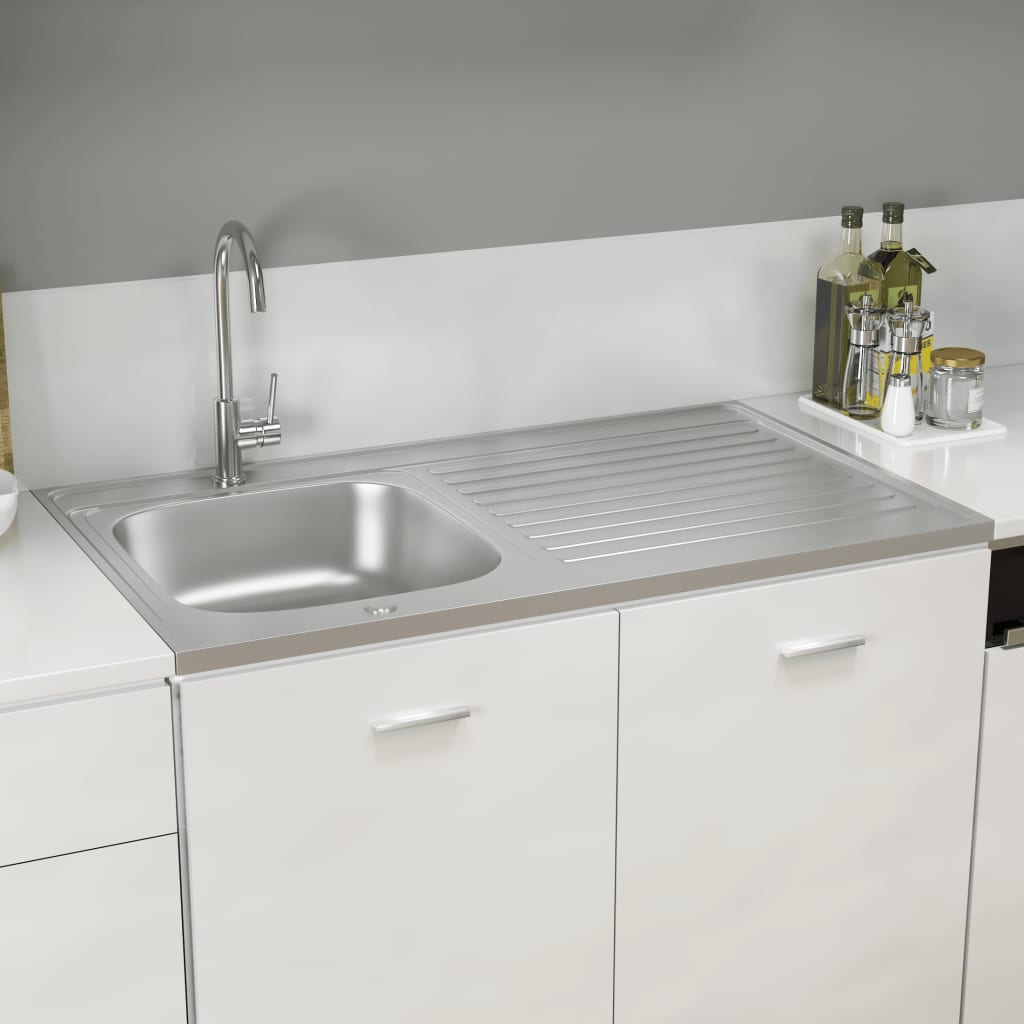 Kitchen Sink with Drainer Set Silver 1000x600x155 mm Stainless Steel - The Home Maker