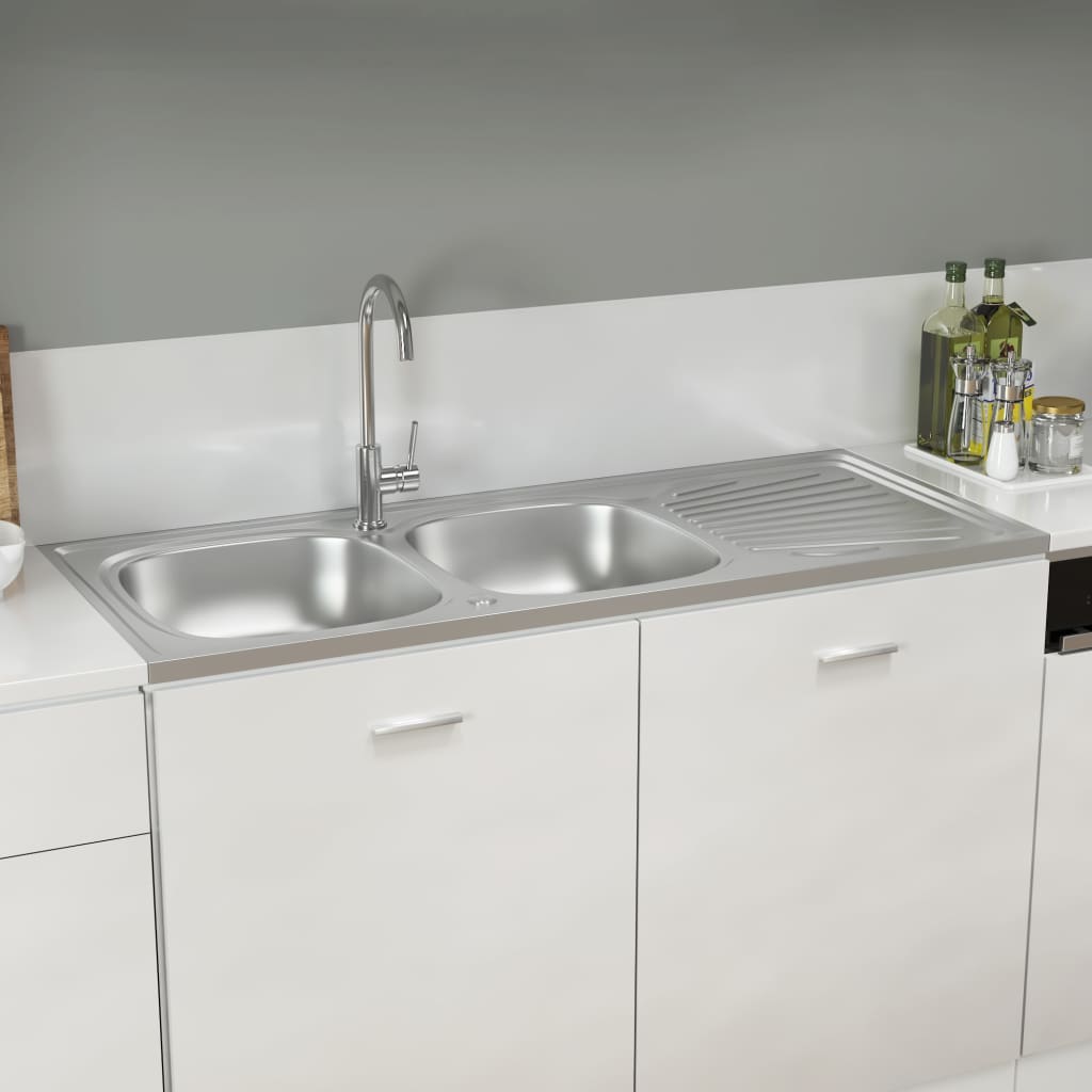 Kitchen Sink with Double Sinks Silver 1200x500x155 mm Stainless Steel - Millennium Furniture
