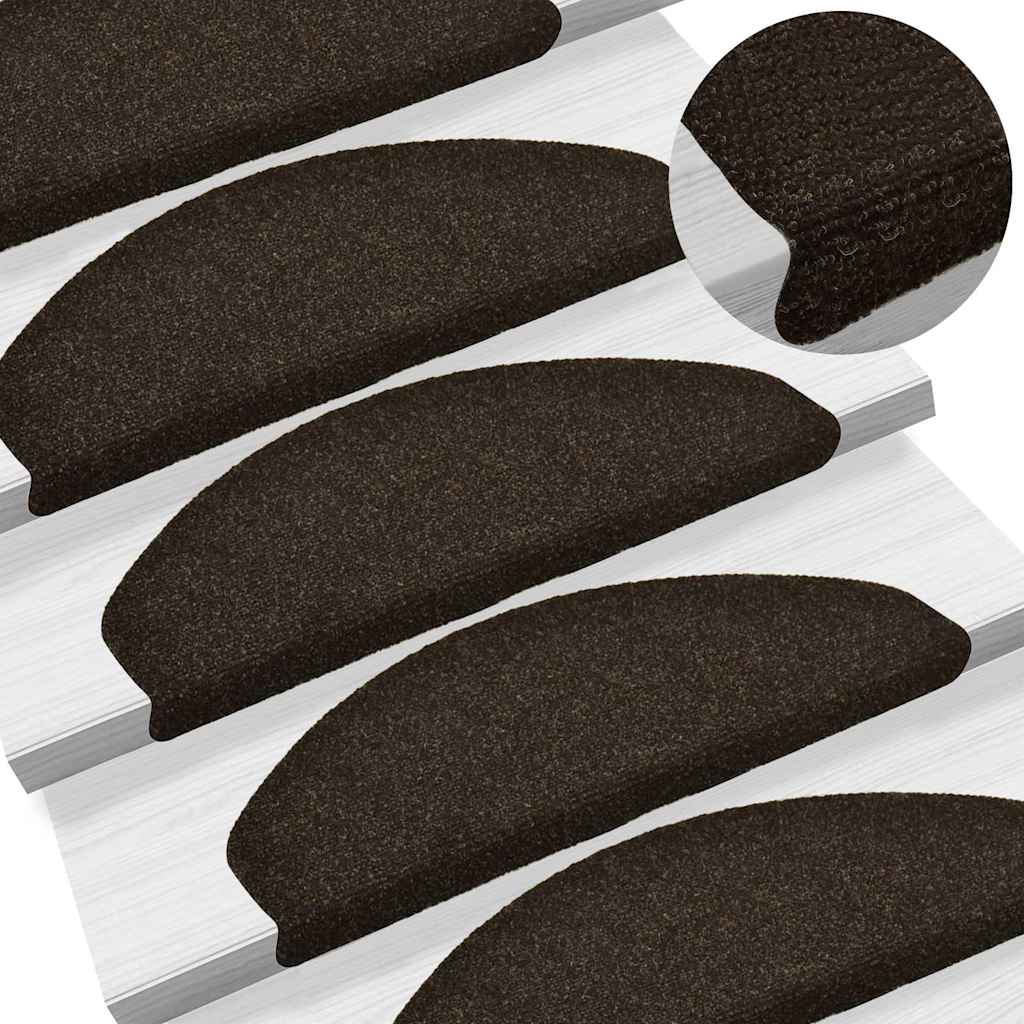Stair Mats Self-adhesive 15 Pieces 65x21x4 cm Dark Brown Half Round Large - Design Hut